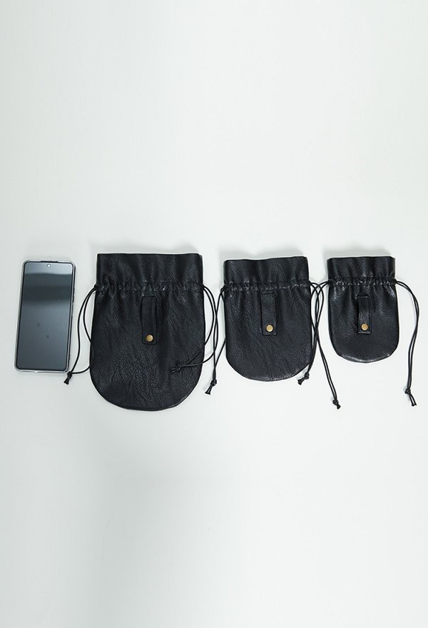 中世 ブラック レザー 携帯電話バッグ コインポーチ 多目的 コスプレ ポーチ