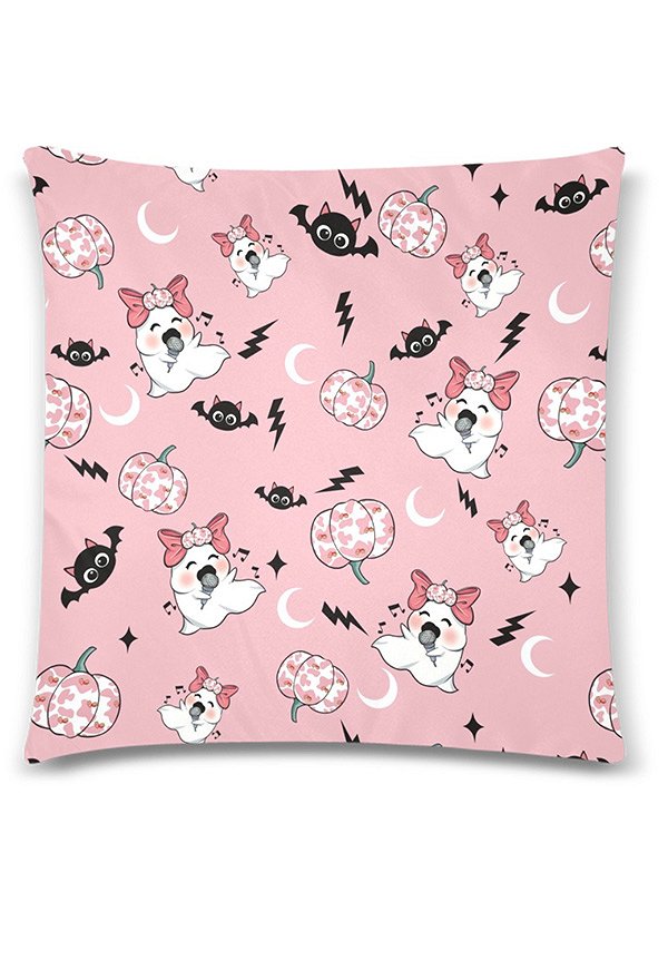 ハロウィン コージー スローピローカバー ピンク パンプキン ゴースト プリント 枕カバー 18x18インチ ハロウィン コージー スローピローカバー ピンク パンプキン ゴースト プリント 枕カバー 18x18インチ