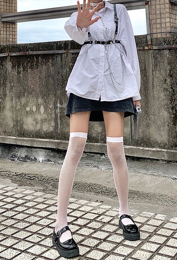 ゴシック オーバー ザ ニーソックス パンク スタイル ポリエステル セクシー ホロー メッシュ ロング ストッキング