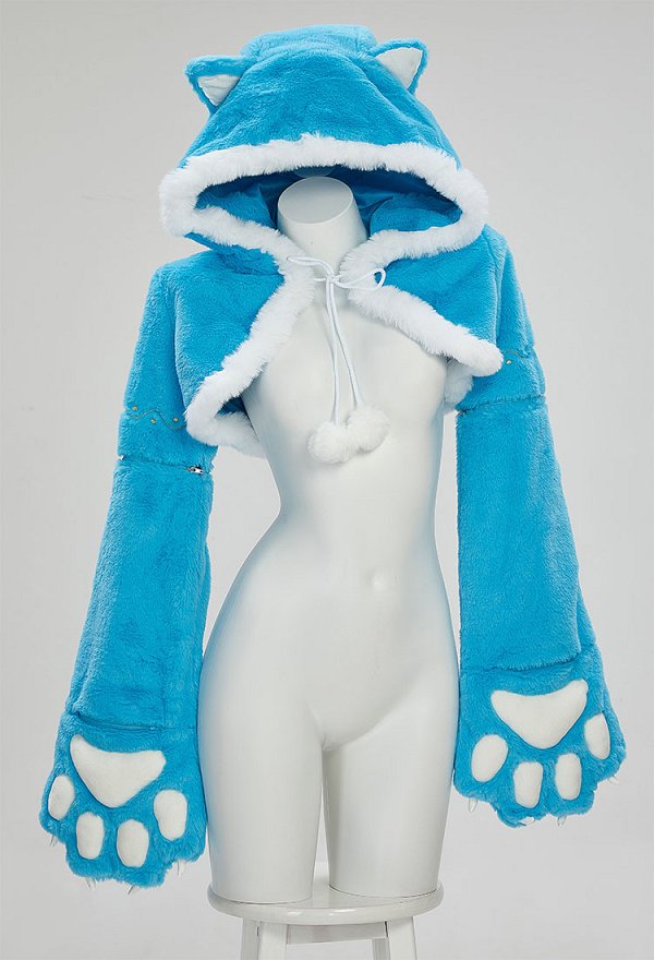 ゼルダ マント パーカー 洋服 肉球 手袋付き 青色 ゼルダ マント パーカー 洋服 肉球 手袋付き 青色