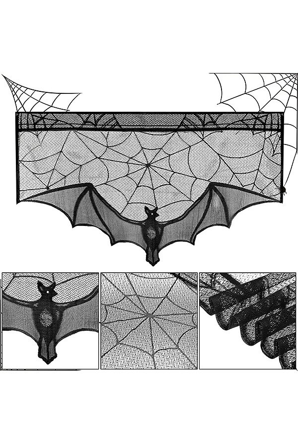 ハロウィンデコレーション コウモリとクモの巣模様 ドアカーテン 暖炉マントルスカーフ ハロウィンデコレーション コウモリとクモの巣模様 ドアカーテン 暖炉マントルスカーフ