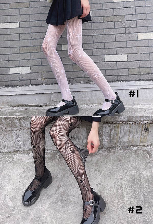 女性 女の子 中空 漁網 パンスト 超薄型 スターパターン ストッキング 2ペア