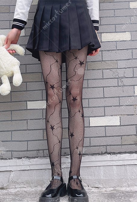 女性 女の子 中空 漁網 パンスト 超薄型 スターパターン ストッキング 2ペア