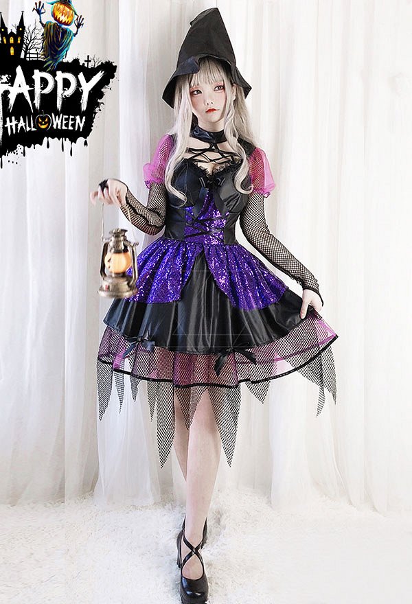 魔女　コスプレ衣装　ハロウィンゴシックロリータドレス帽子付き
