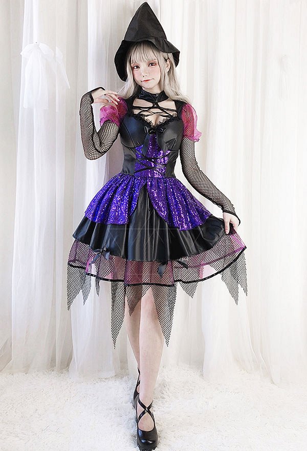 魔女　コスプレ衣装　ハロウィンゴシックロリータドレス帽子付き