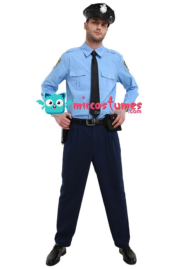 大人 警察官 コスプレ コスチューム 男性用 ダークブルー 制服 帽子付き