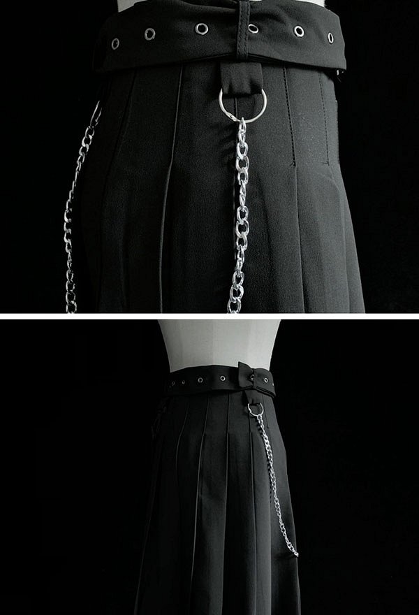 女性用 取り外し可能 ポケット チェーンバックル 不規則 プリーツス カート ゴシック 刺繍 ハーフ スカート 女性用 取り外し可能 ポケット チェーンバックル 不規則 プリーツス カート ゴシック 刺繍 ハーフ スカート