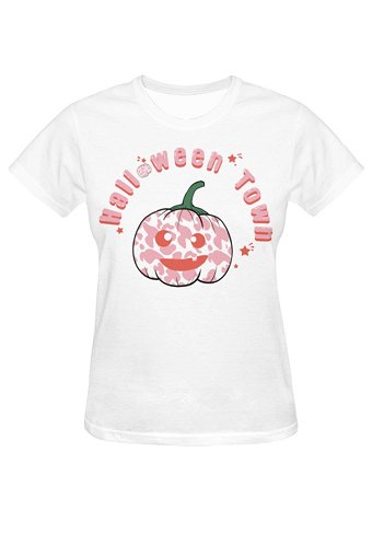 ハロウィン レディース レギュラー Tシャツ ストロベリー パンプキン プリント スリム Tシャツ