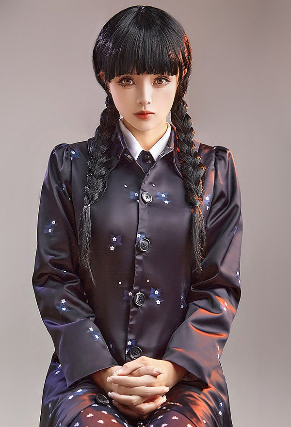 アダムス・ファミリー ウェンズデー コスプレ 衣装 長いコード