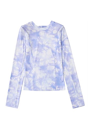 メッシュトップス タイダイシャツ スリムブラウス ストレッチ長袖コンフォートTシャツ