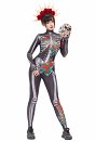 ハロウィン 死者の日 スカル プリント ボディスーツ
