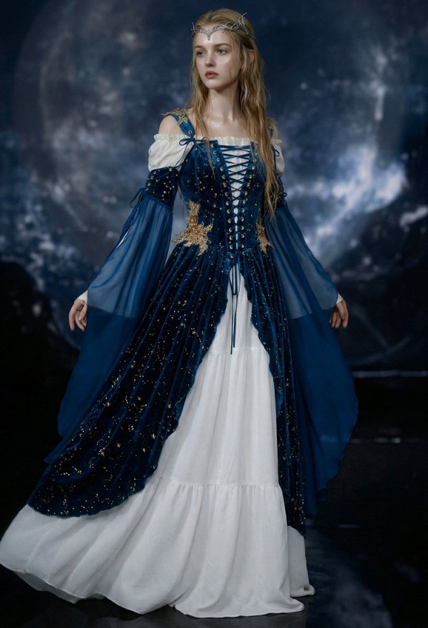 中世 ルネサンス エルフ 星月夜 ベルベット ドレス 中世 ルネサンス エルフ 星月夜 ベルベット ドレス