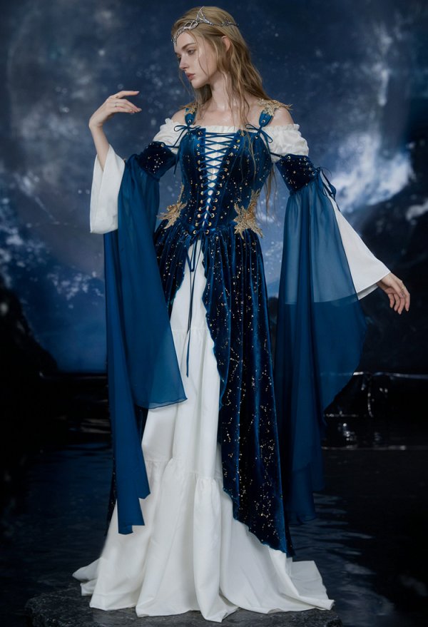 中世 ルネサンス エルフ 星月夜 ベルベット ドレス 中世 ルネサンス エルフ 星月夜 ベルベット ドレス