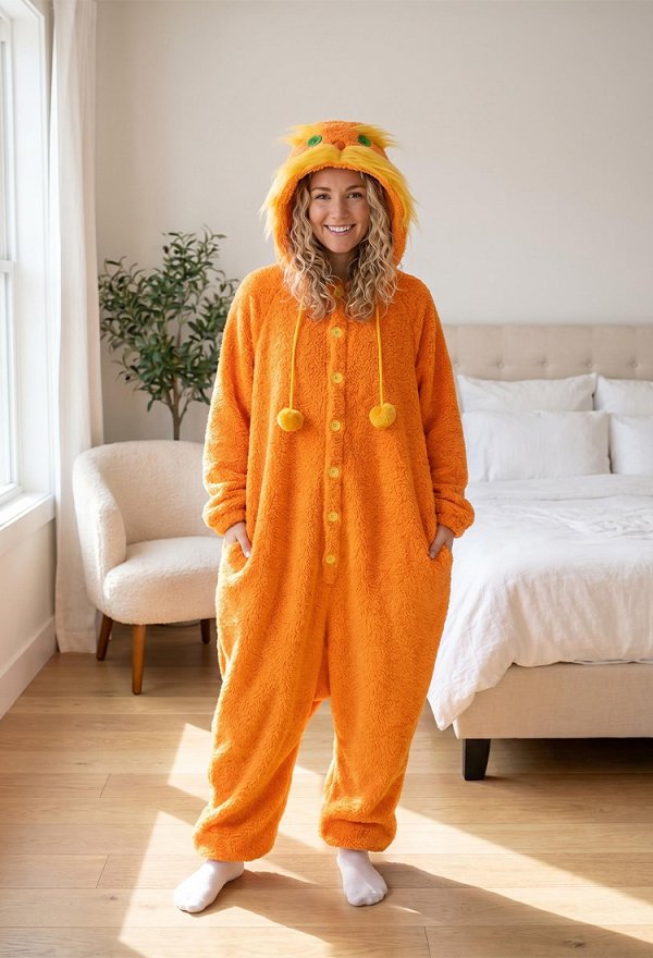 オレンジ色 ふわふわ パジャマ ハロウィン用 ルームウェア オレンジ色 ふわふわ パジャマ ハロウィン用 ルームウェア