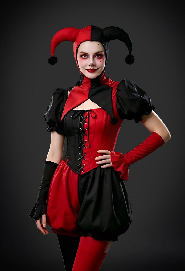 レディース ハロウィン ピエロ コスチューム 紅×黒 パッチワーク レトロ セット