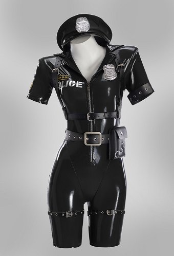 女警察官 PUレザー セクシー ボデースーツ コスプレ 衣装 黒色
