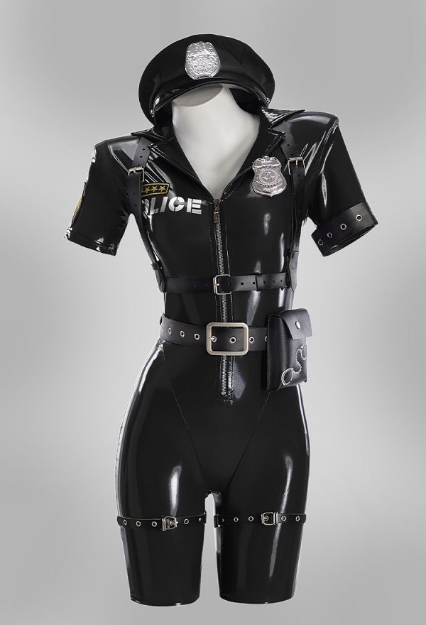 女警察官 PUレザー セクシー ボデースーツ コスプレ 衣装 黒色