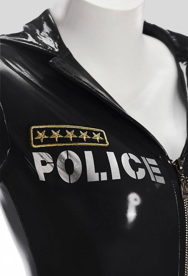 女警察官 PUレザー セクシー ボデースーツ コスプレ 衣装 黒色