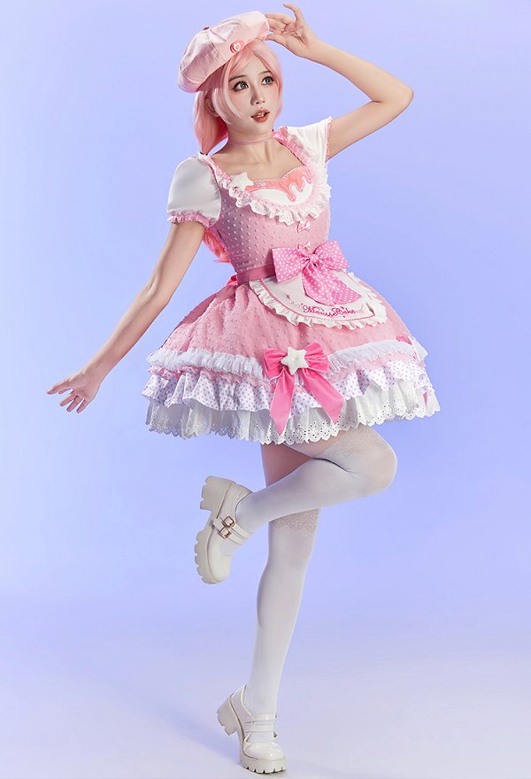 ポムポムプリン 擬人化 コスプレ カジュアル ロリータ ドレス ピンク色