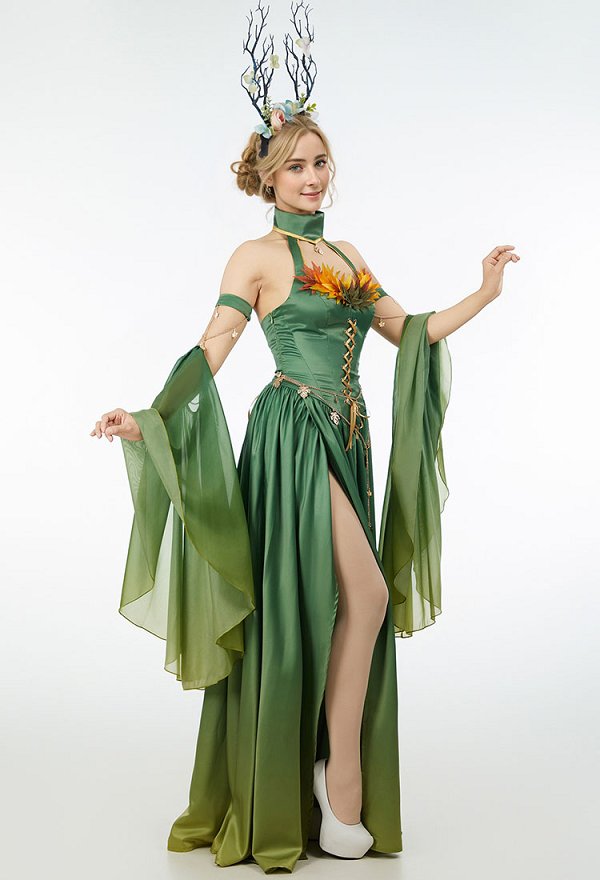 鹿妖怪 エルフ コスプレ ドレス 中世コスチューム