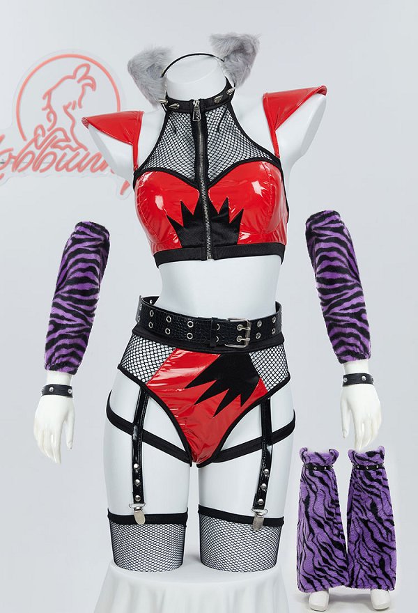 PUレザー ウルフ コスプレ 黒と赤 セクシー ランジェリーセット 下着 PUレザー ウルフ コスプレ 黒と赤 セクシー ランジェリーセット 下着