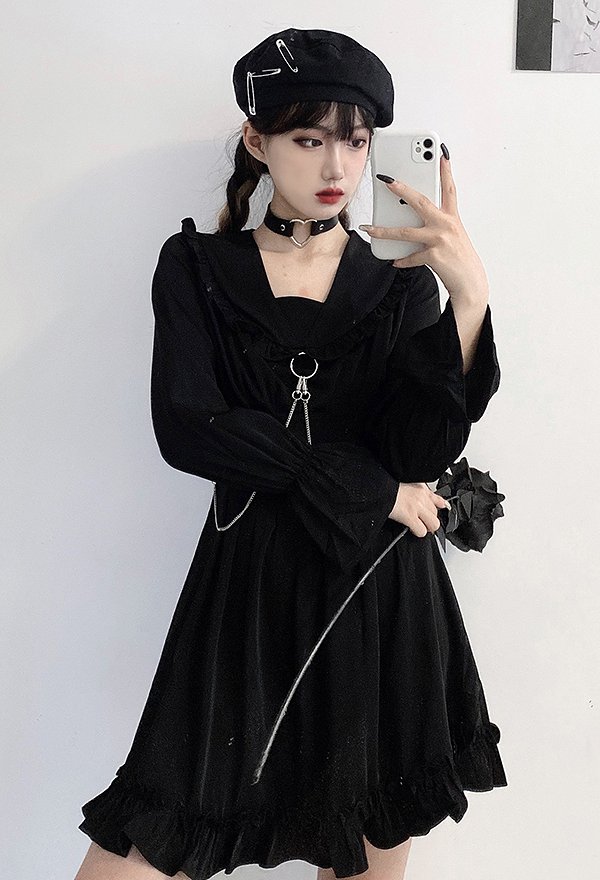 暗黒ゴシック日系少女ワンピース 暗黒ゴシック日系少女ワンピース