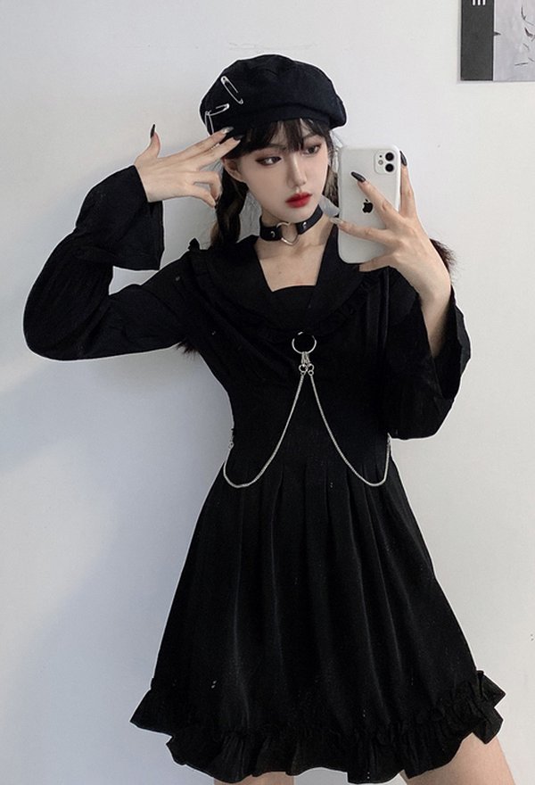 暗黒ゴシック日系少女ワンピース 暗黒ゴシック日系少女ワンピース