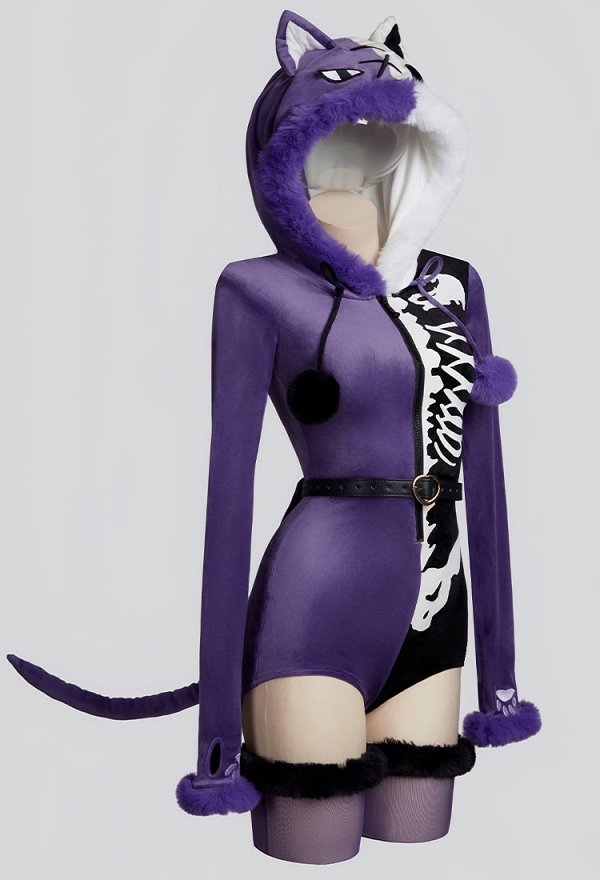 白紫 猫 セクシー コスプレ ゴシック風 ホームウェア