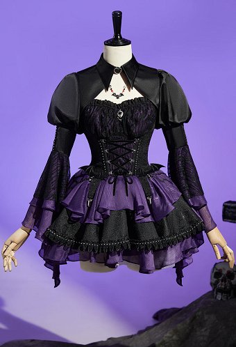 ゴシック風 コスプレ カジュアル 黒紫 コルセット スカート