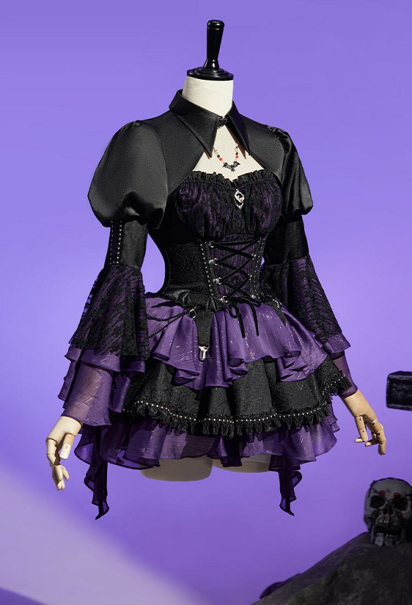 ゴシック風 コスプレ カジュアル 黒紫 コルセット スカート