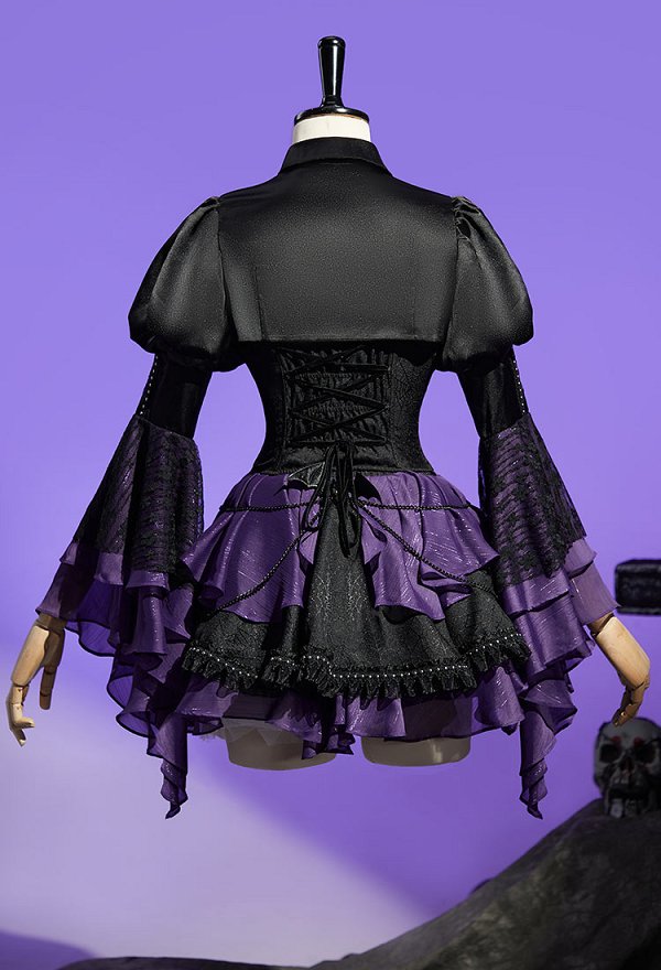 ゴシック風 コスプレ カジュアル 黒紫 コルセット スカート