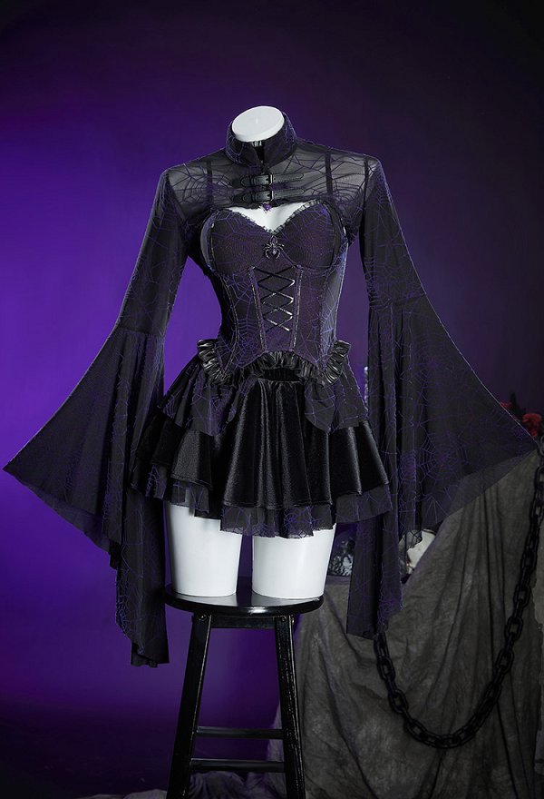 ゴシック調 コルセット 黒紫色ドレス