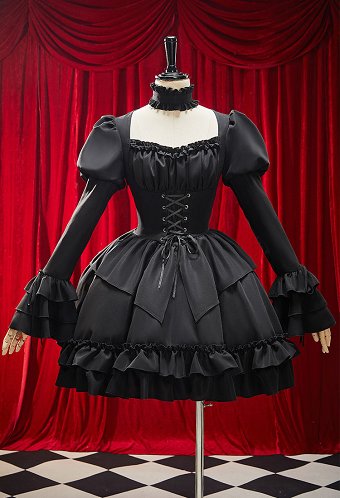 ヴィクトリアン・ゴシック風 ブラック ロリータ ワンピース