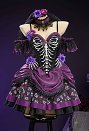 ゾンビブライド スケルトンプリント ワンピース ベール タイツ付き ブラック&パープル