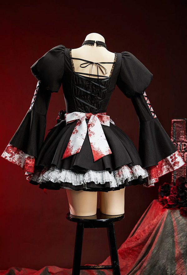 ハロウィン ブラッディーメイドセット 血痕プリントワンピース＆エプロン