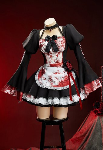 ハロウィン ブラッディーメイドセット 血痕プリントワンピース＆エプロン