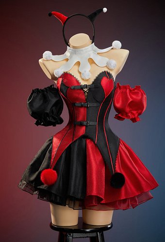 ハーレイ・クイン コスプレ 同人 ゴシック レッド×ブラック パネル コルセットドレス