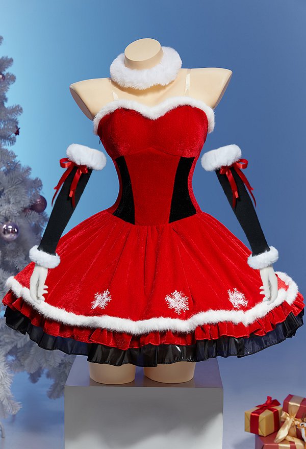 クリスマス コスプレ 赤色 ワンピース