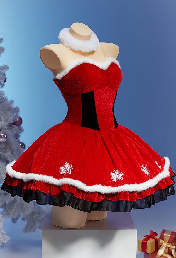 クリスマス コスプレ 赤色 ワンピース