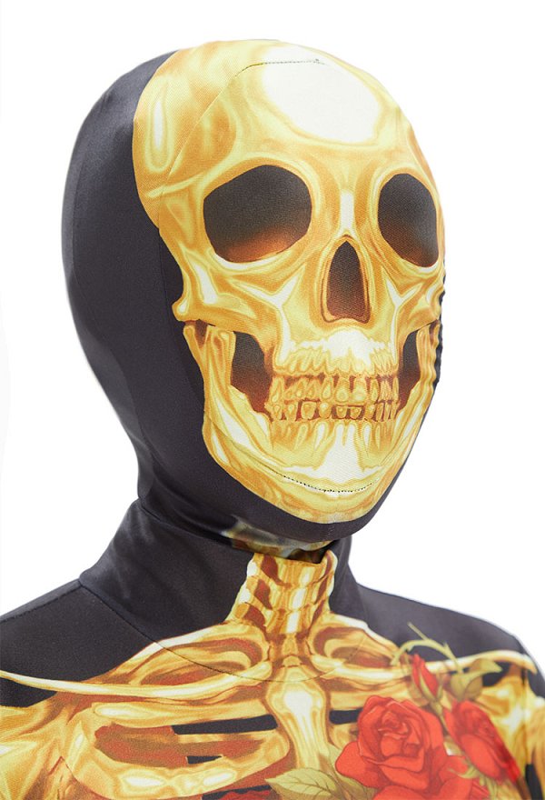 ハロウィン ゴールド スカルプリント ゴシック ボディスーツ ハロウィン ゴールド スカルプリント ゴシック ボディスーツ