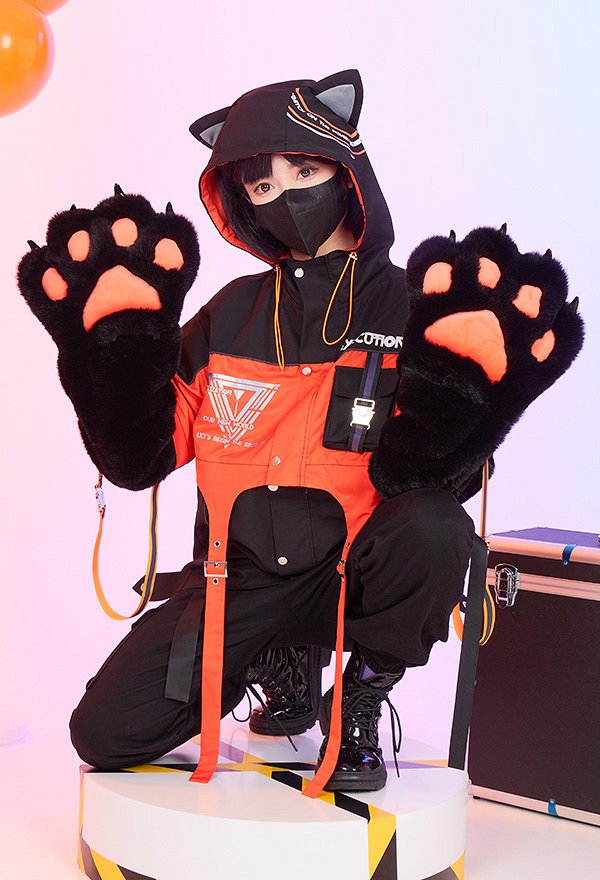 バケモノ爪手袋取り外し可能 肉球 手袋 パーカー