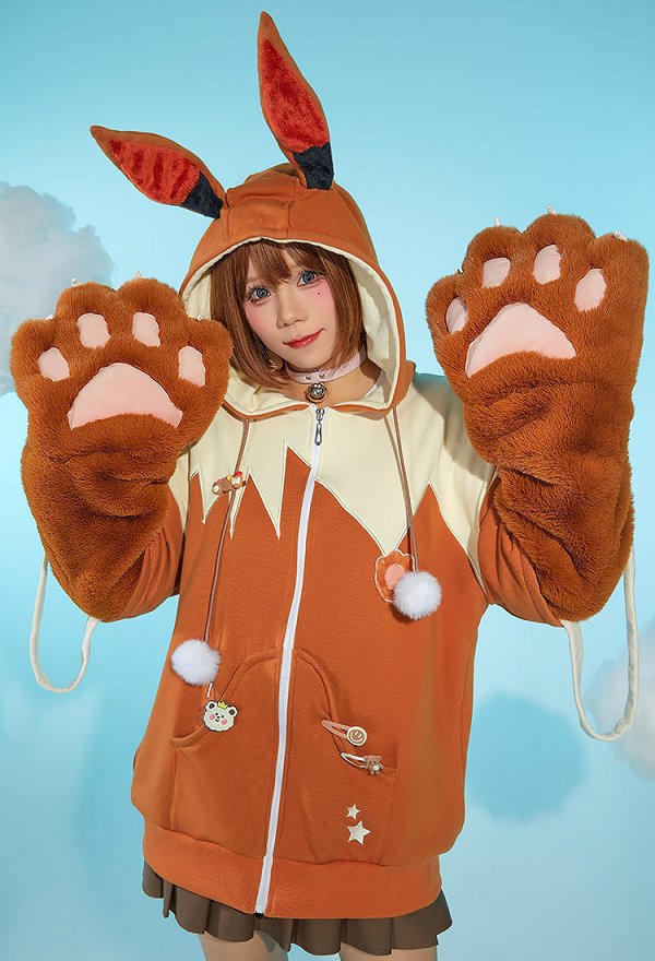 ポケモン イーブイ パーカー 肉球 手袋付き ポケモン イーブイ パーカー 肉球 手袋付き
