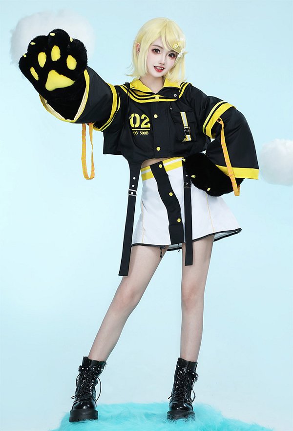 鏡音リン・レン パーカー 洋服 肉球 手袋付き 黄色 鏡音リン・レン パーカー 洋服 肉球 手袋付き 黄色