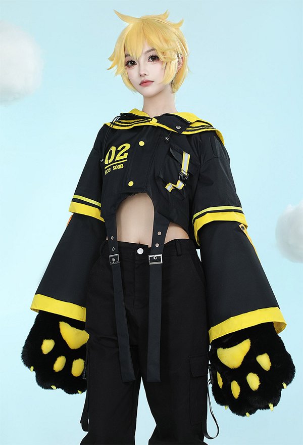 鏡音リン・レン パーカー 洋服 肉球 手袋付き 黄色 鏡音リン・レン パーカー 洋服 肉球 手袋付き 黄色