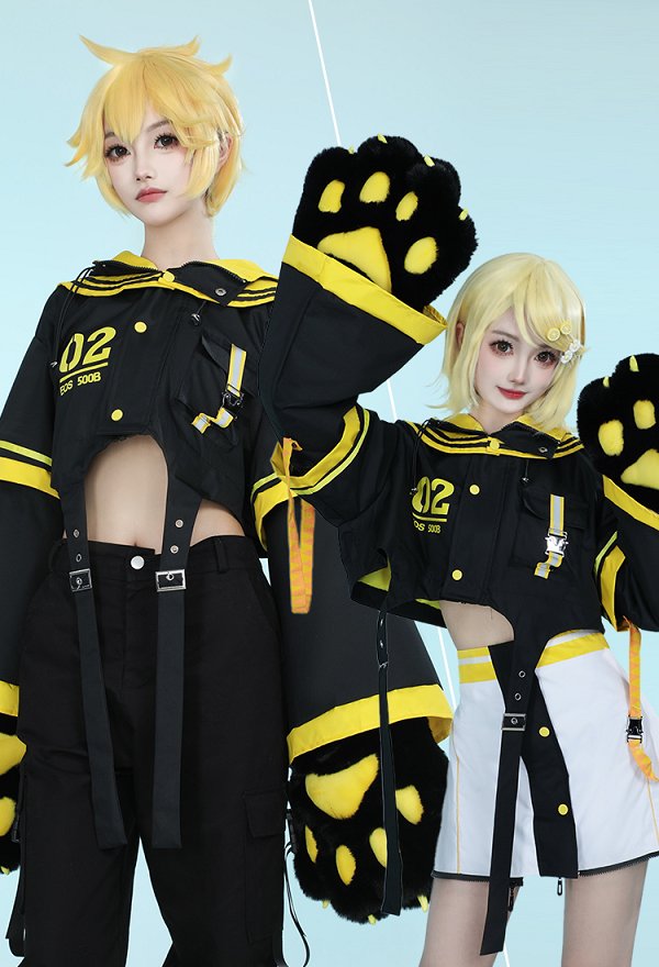 鏡音リン・レン パーカー 洋服 肉球 手袋付き 黄色 鏡音リン・レン パーカー 洋服 肉球 手袋付き 黄色