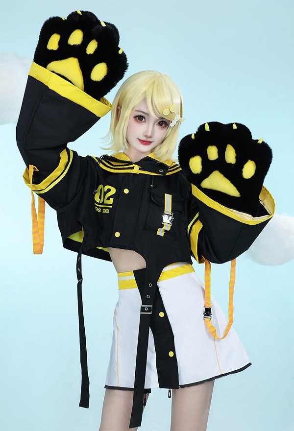 鏡音リン・レン パーカー 洋服 肉球 手袋付き 黄色 鏡音リン・レン パーカー 洋服 肉球 手袋付き 黄色