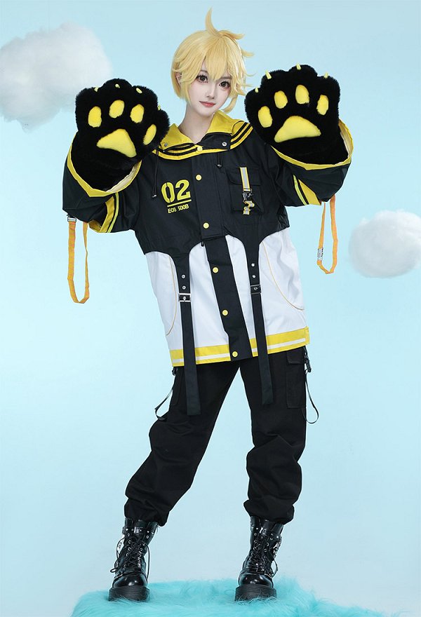 鏡音リン・レン パーカー 洋服 肉球 手袋付き 黄色 鏡音リン・レン パーカー 洋服 肉球 手袋付き 黄色
