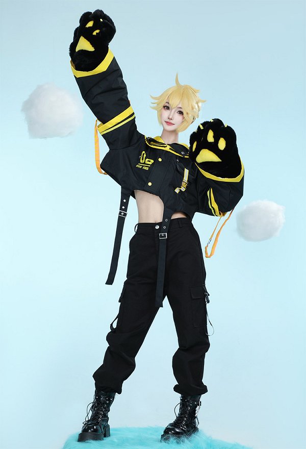 鏡音リン・レン パーカー 洋服 肉球 手袋付き 黄色 鏡音リン・レン パーカー 洋服 肉球 手袋付き 黄色
