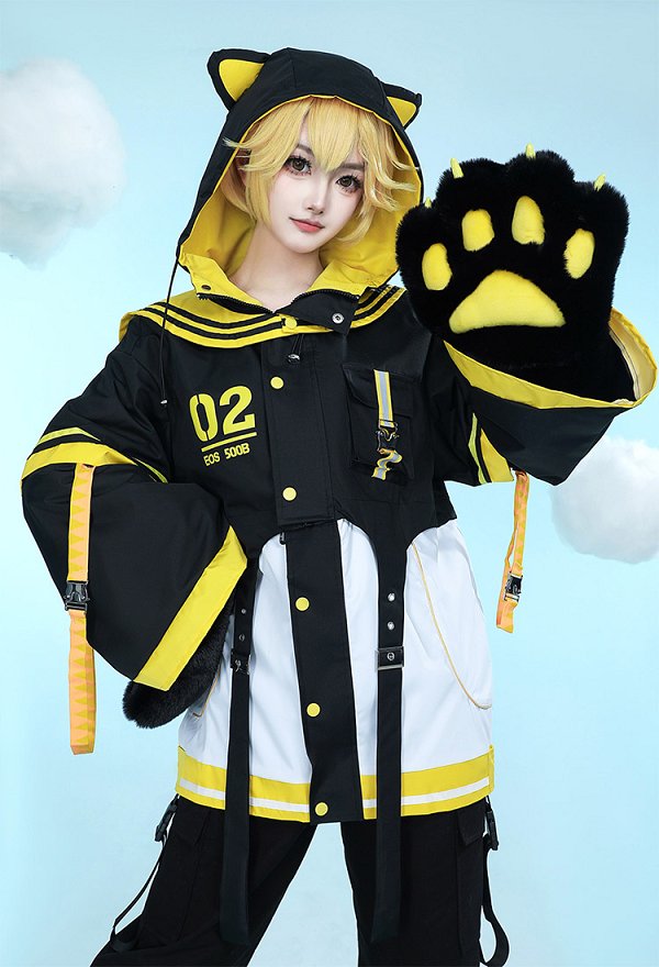 鏡音リン・レン パーカー 洋服 肉球 手袋付き 黄色 鏡音リン・レン パーカー 洋服 肉球 手袋付き 黄色