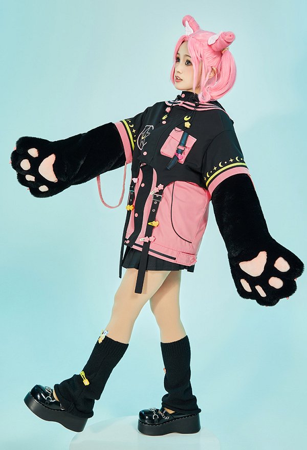 美少女戦士 セーラームーン ちびうさ パーカー 洋服 肉球 手袋付き 黒色＆ピンク
